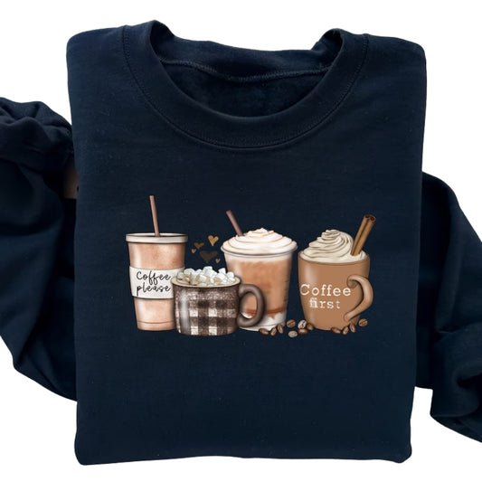 Cinnamon Coffee Sweatshirt, First Coffee Sweatshirt 2D0651