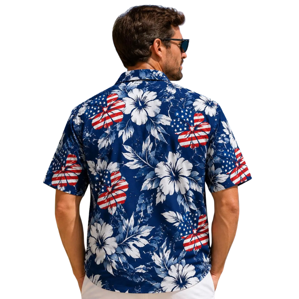 Hibiscus American Flag Hawaiian Shirt For Men Women, Tropical 4th Of July Hawaiian Shirts HE0389