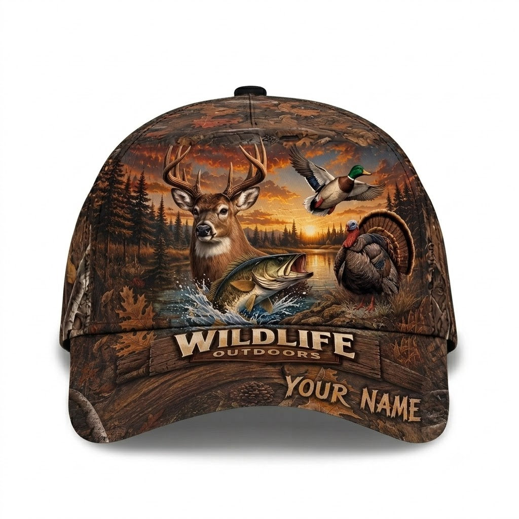 Wildlife Outdoors Custom Wildlife Animals Baseball Cap, Personalized Hunting Cap Hat CP0733