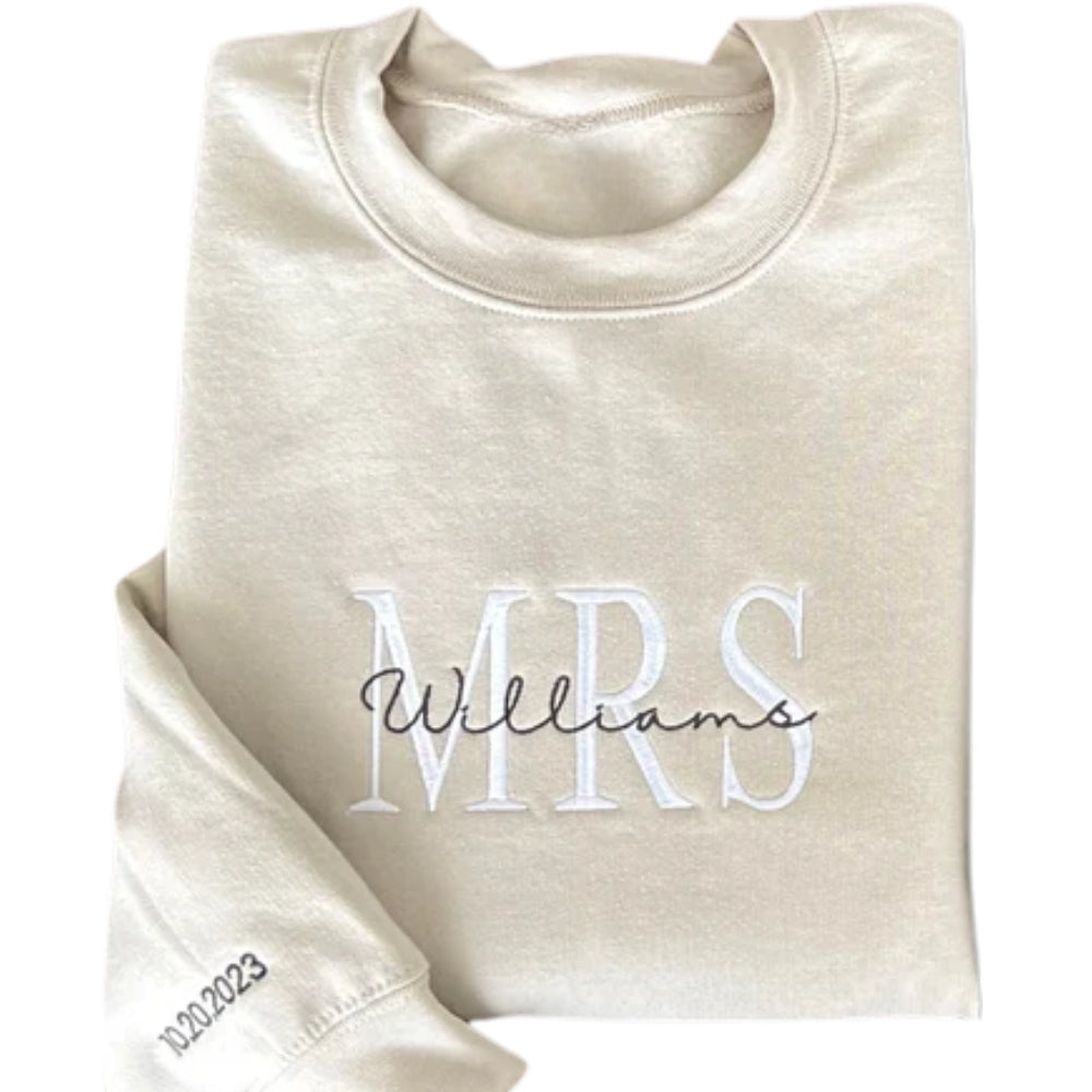 Custom Matching Future Mrs. Mr Embroidered Sweatshirt, Custom Hubby Wifey Engagement Sweatshirt 2D0256