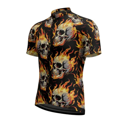 Flame Skull Cycling Short Sleeve Mens Jersey, Skull Cycling Jersey For Mens CE0030