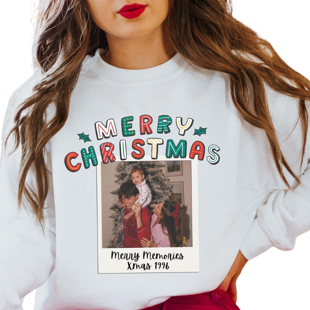 Merry Christmas Custom Photo Family Matching Sweatshirt, Personalized Christmas Family Sweatshirt With Picture ET1646