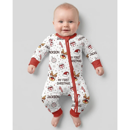 My First Christmas Custom Name Baby Convertible Zippy Romper, Custom Christmas Converitble Baby Romper BB0724