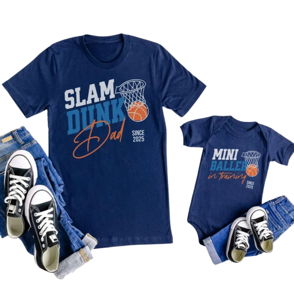 Slam Dunk Dad Mini Baller In Training Matching Basketball Dad Son T Shirt, Custom Basketball Father Son Matching Shirts ET0954