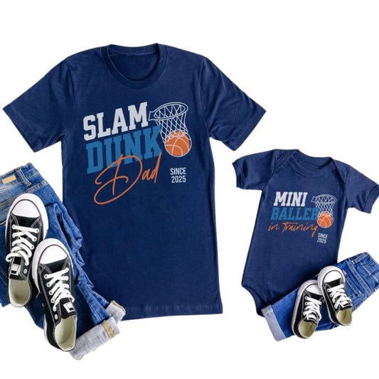 Slam Dunk Dad Mini Baller In Training Matching Basketball Dad Son T Shirt, Custom Basketball Father Son Matching Shirts ET0954