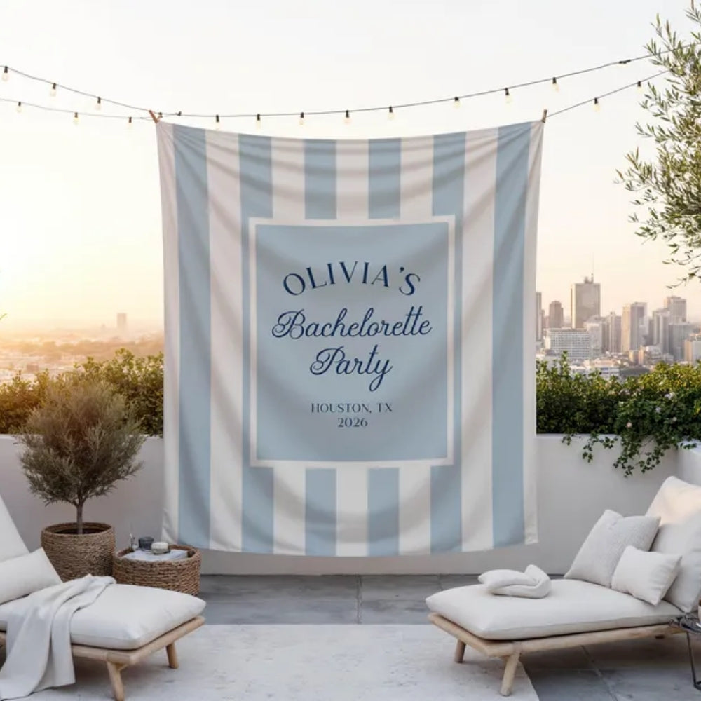Personalized Bachelorette Blue Striped Banner, Custom Bachelorette Party Banner WD0419