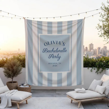 Personalized Bachelorette Blue Striped Banner, Custom Bachelorette Party Banner WD0419