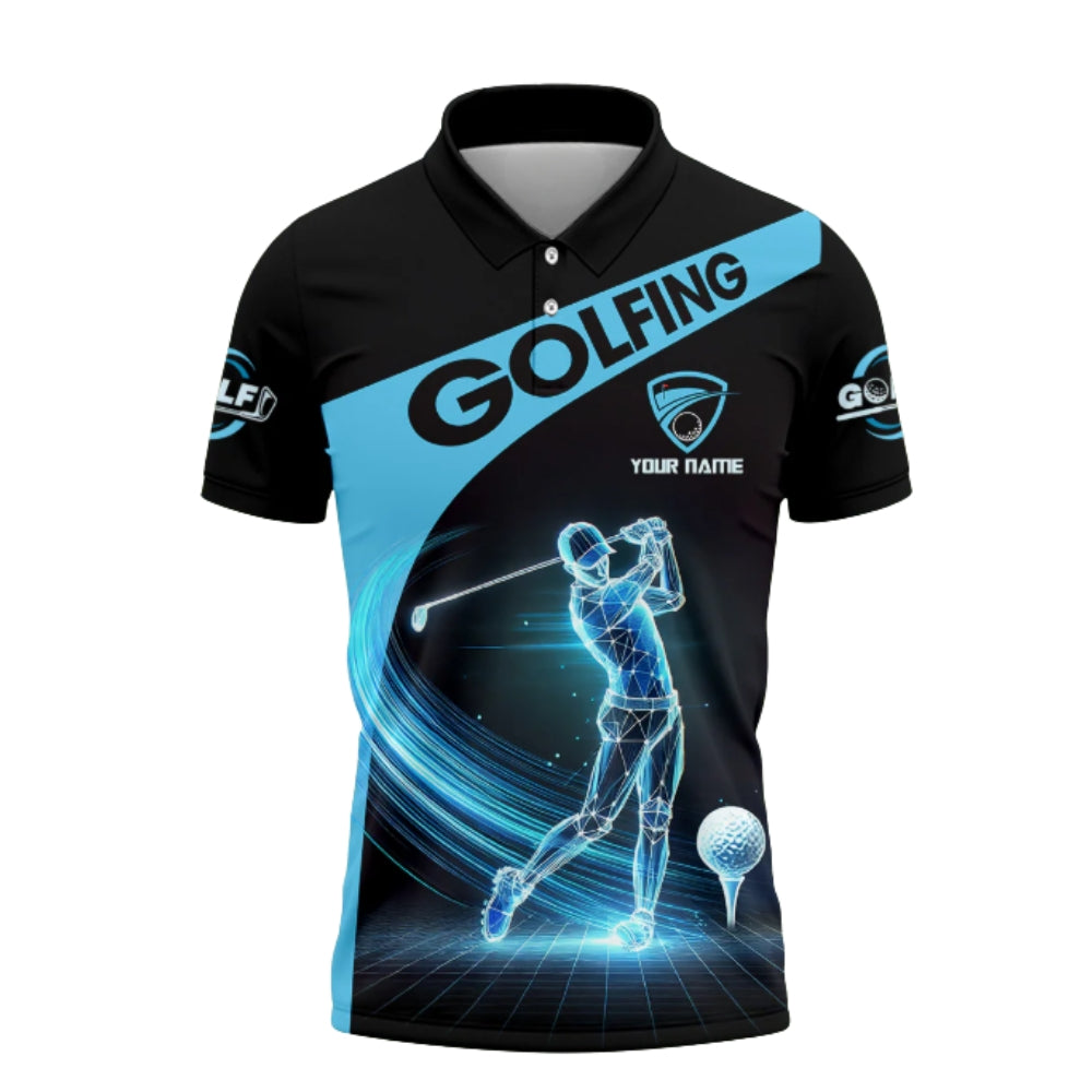 Swing Swear Look For Ball Repeat Custom Blue Black Golf Polo Shirt For Men, Custom Funny Golf Shirts GZ0263