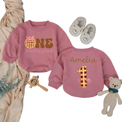 Personalized One Cutie Pie Birthday Baby Romper Sweater, Custom Cute Pie 1st Birthday Baby Romper Sweatshirt BB0261
