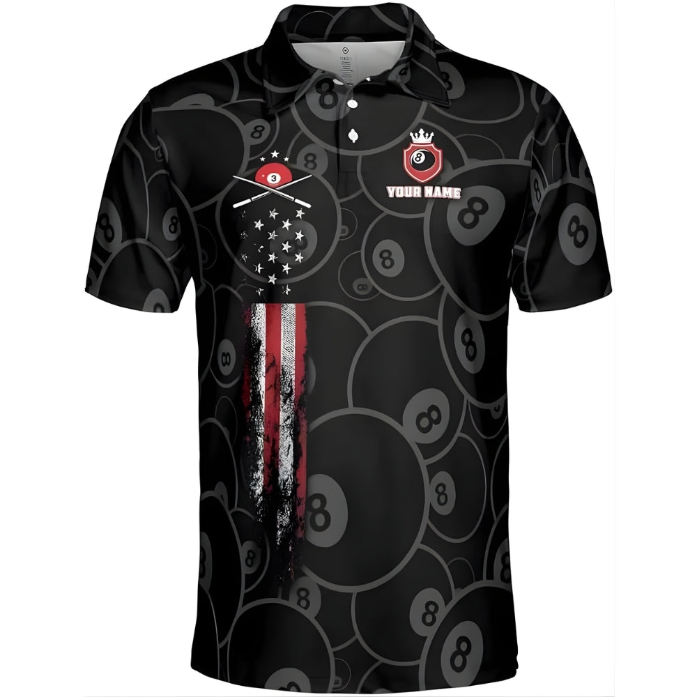 Custom Black 8 Ball Billiard Polo Shirt For Men, Custom 8 Ball Pool Team Shirts BIZ0195
