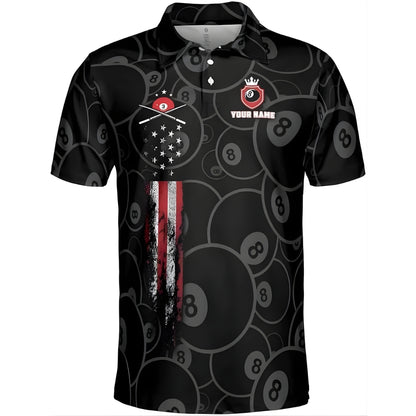 Custom Black 8 Ball Billiard Polo Shirt For Men, Custom 8 Ball Pool Team Shirts BIZ0195