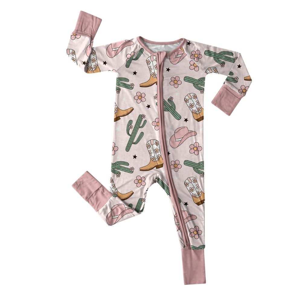 Cowgirl Floral Baby Convertible Zipper Romper, Western Baby Romper Convertible BB0350