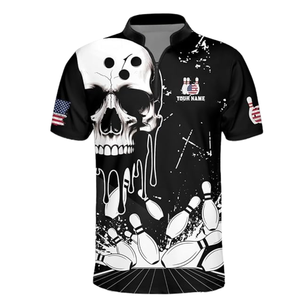 Custom Black And White Skull Bowling Men Jersey, Custom Skull Bowling Shirts For Team BZ0339