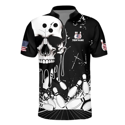 Custom Black And White Skull Bowling Men Jersey, Custom Skull Bowling Shirts For Team BZ0339