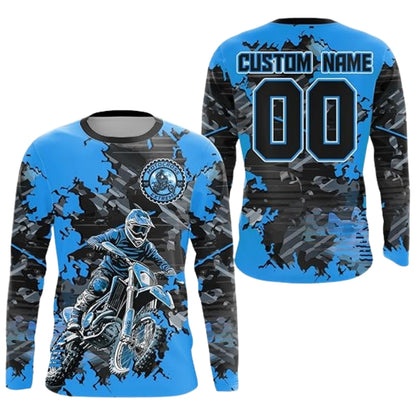 Custom Camouflage Orange Motocross Long Sleeve Jersey For Men, Custom Camo Racing Dirt Bike Shirts MZ0081