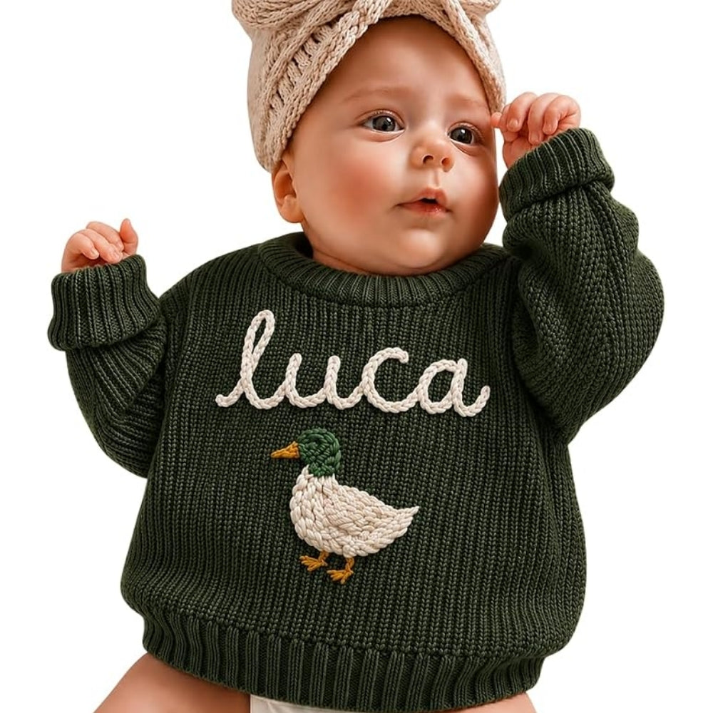 Custom Mallard Duck Baby Embroidered Knit Sweater, Custom Duck Baby Sweatshirt BB0778