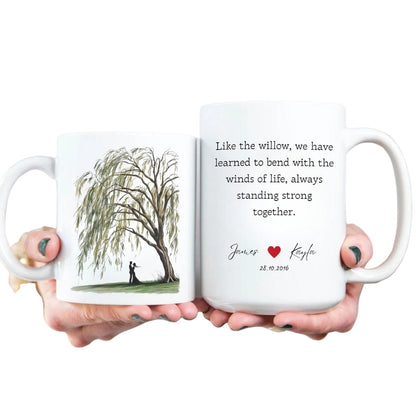 Like The Willow We Have Learned To Bend Of Life Personalized 9th Anniversary Mug, Custom Willow Tree Wedding Anniversary Mug WD0264