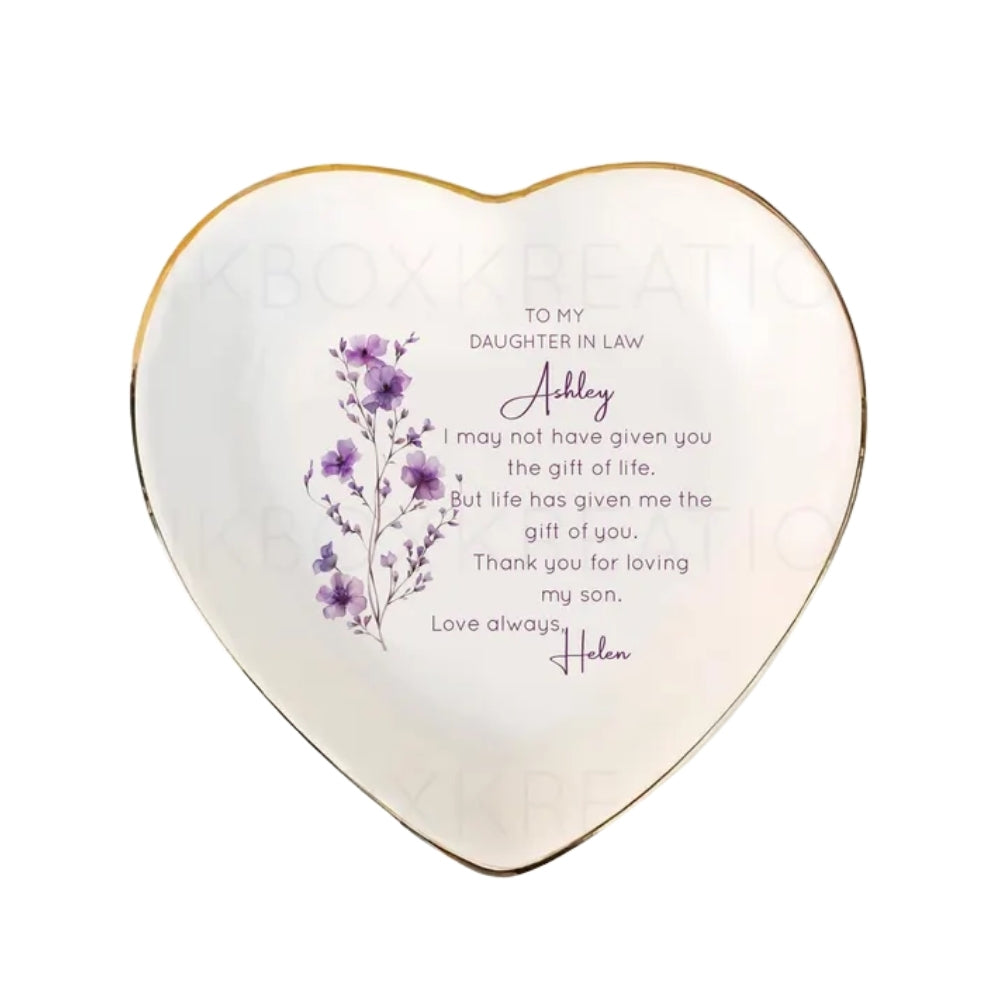 To My Daughter In Law Personalized Flower Ring Dish, Personalized Wedding Jewelry Dish For Daughter In Law WD0157