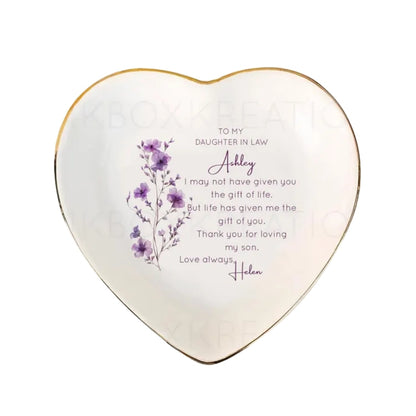 To My Daughter In Law Personalized Flower Ring Dish, Personalized Wedding Jewelry Dish For Daughter In Law WD0157