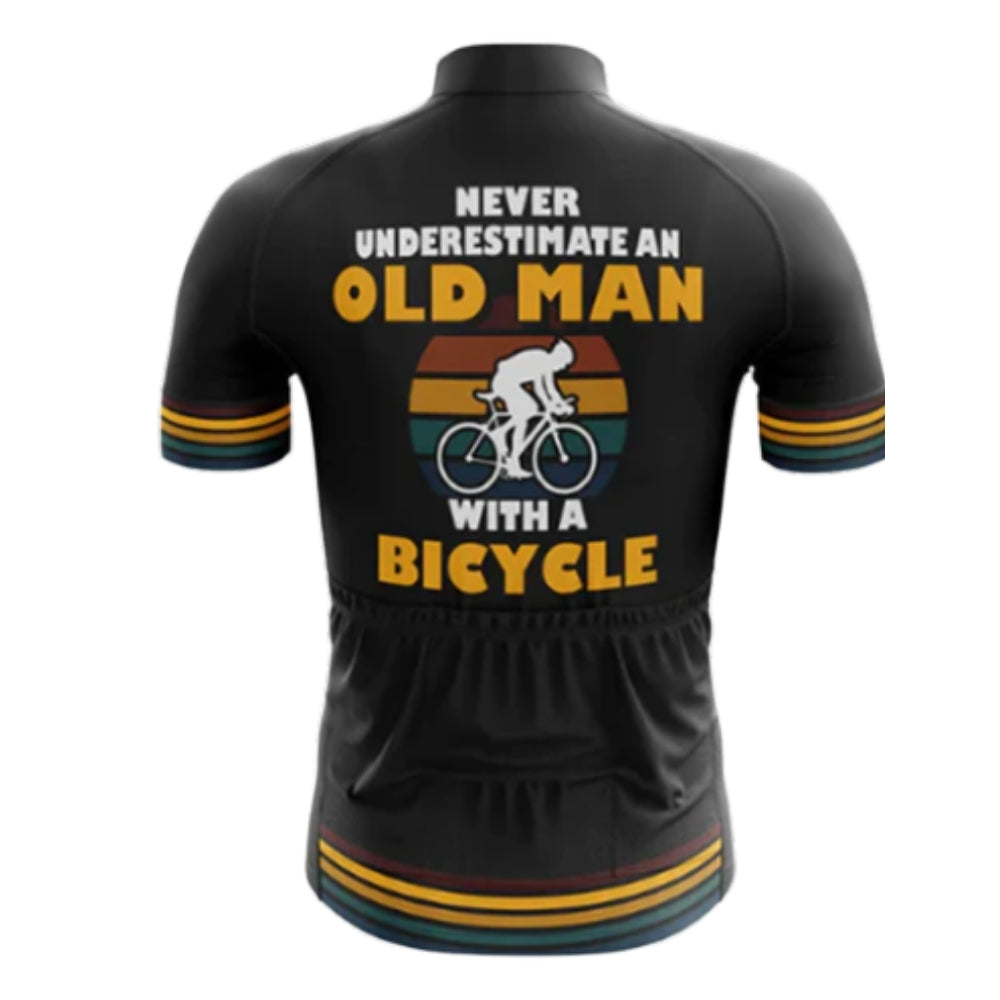 Never Underestimate An Old Man With A Bicycle Retro Short Sleeve Cycling Jersey For Mens, Funny Cycling Jerseys CZ0089