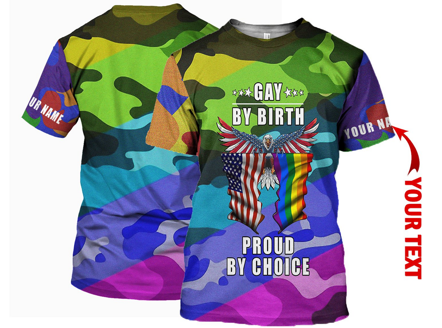 Personalized 3D Lgbt Pride Shirt, Pride American Flag And Pride Flag, Gay By Birth Pround By Choice LO0893
