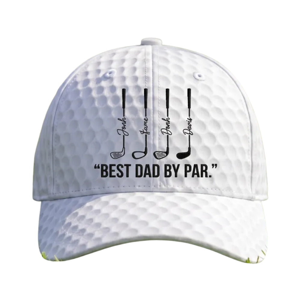 Best Dad By Par Custom Kid Name Golf Baseball Cap 3D Printed, Personalized Father's Day Gift Golf Cap CP0488