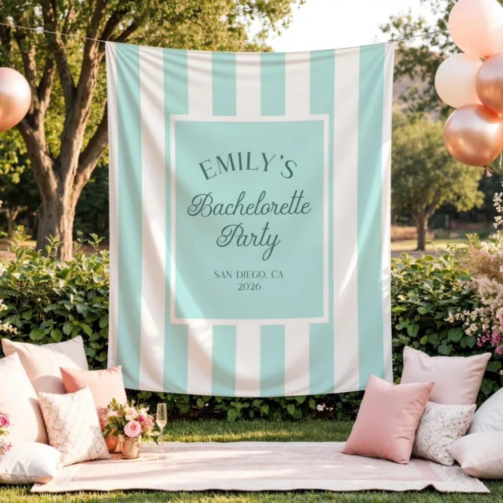 Personalized Bachelorette Blue Striped Banner, Custom Bachelorette Party Banner WD0419