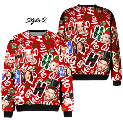 Custom Face Family Christmas Sweatshirt, Custom Funny Family Xmas Sweatshirt 2D0469