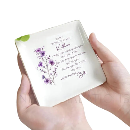 To My Daughter In Law Personalized Flower Ring Dish, Personalized Wedding Jewelry Dish For Daughter In Law WD0157