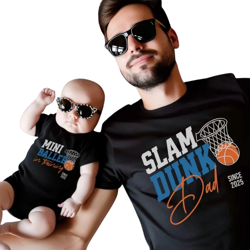 Slam Dunk Dad Mini Baller In Training Matching Basketball Dad Son T Shirt, Custom Basketball Father Son Matching Shirts ET0954