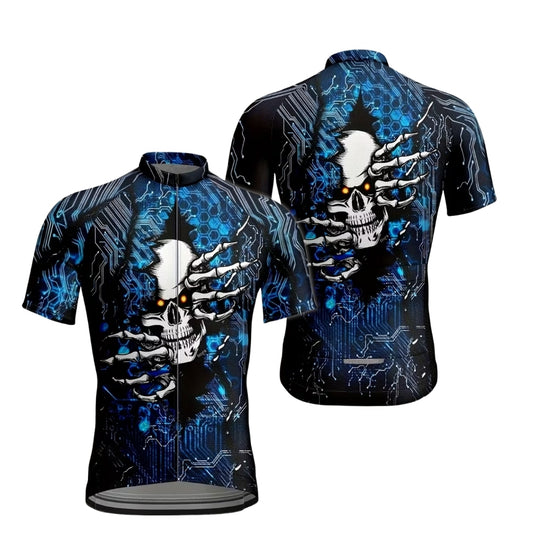 Skull Blue And Black Cycling Short Sleeve Jersey Men, Skull Cycling Jerseys CE0031