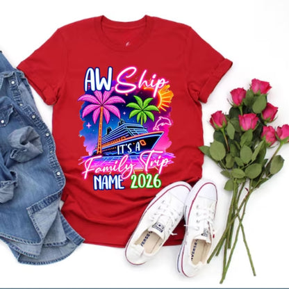 Custom Matching Aw Ship It's Family Trip Cruise Neon T Shirts, Custom Cruise Family Vacation Shirts ET0100