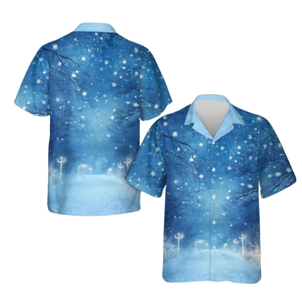 Snowflakes Blue Hawaiian Shirt Men Women, Christmas Snowflakes Hawaiian Shirt HE0610