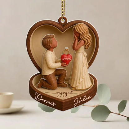 Personalized Engaged Wooden 2 Layered Ornament, Custom Engagement Ornament WD0297