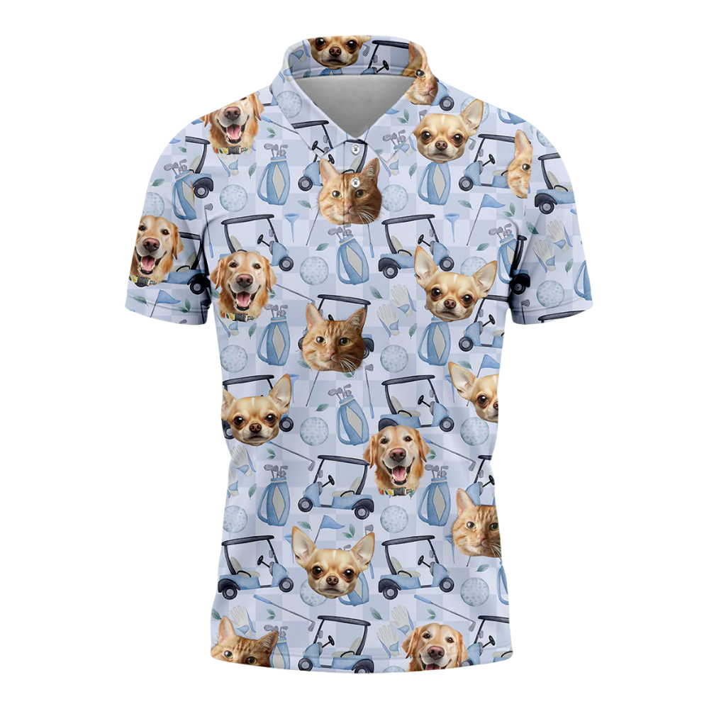 Custom Dog Cat Faces Golf Polo Shirt For Men, Custom Pet Photo Golf Shirts GZ0303