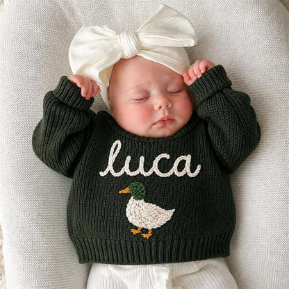 Custom Mallard Duck Baby Embroidered Knit Sweater, Custom Duck Baby Sweatshirt BB0778