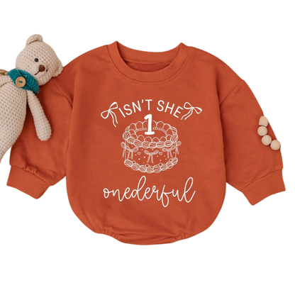 Isn't She Onederful Baby Romper Sweatshirt, First Birthday Girl Baby Romper Sweater BB0555