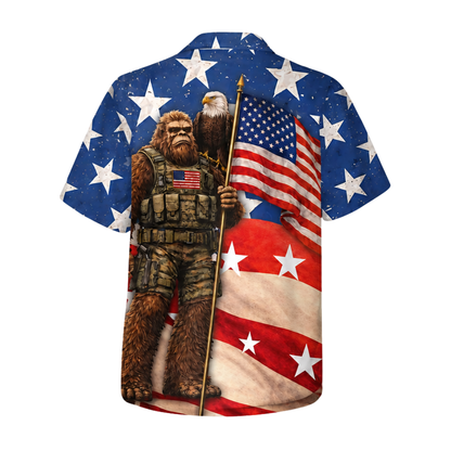 Bigfoot American Flag Hawaiian Shirt For Men, Patriotic Bigfoot Sasquatch Hawaiian Shirt For 4th Of July HE0230