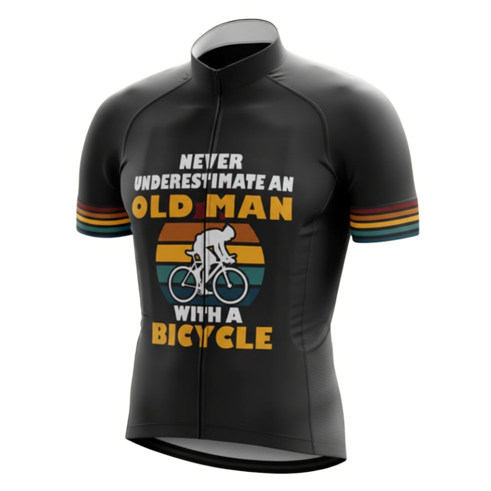 Never Underestimate An Old Man With A Bicycle Retro Short Sleeve Cycling Jersey For Mens, Funny Cycling Jerseys CZ0089