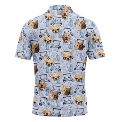 Custom Dog Cat Faces Golf Polo Shirt For Men, Custom Pet Photo Golf Shirts GZ0303