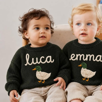 Custom Mallard Duck Baby Embroidered Knit Sweater, Custom Duck Baby Sweatshirt BB0778