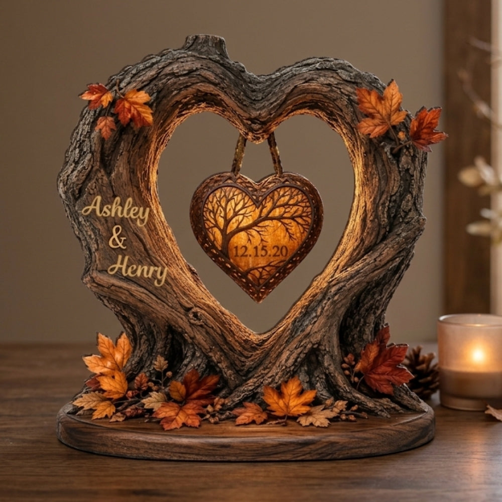 Custom Fall Heart Tree Wedding Wooden Plaque, Custom Autumn Wedding Wooden Block WD0806