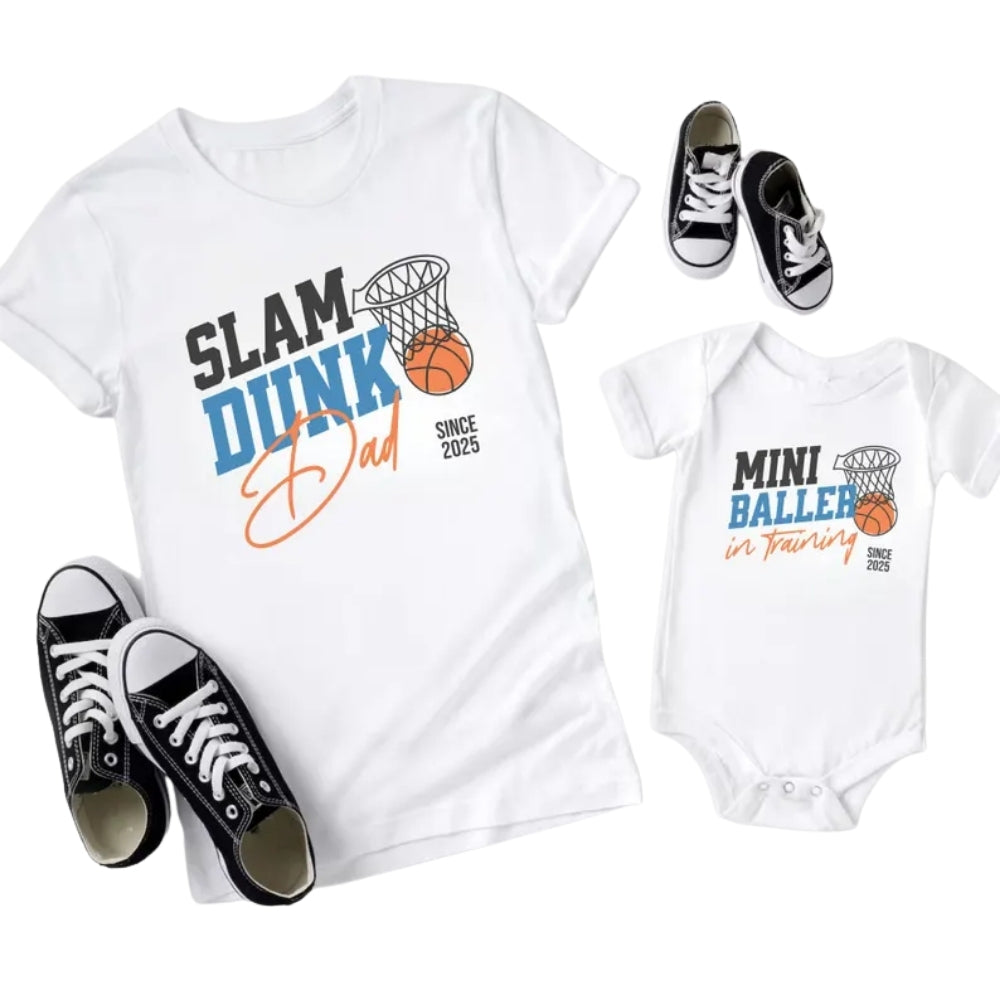 Slam Dunk Dad Mini Baller In Training Matching Basketball Dad Son T Shirt, Custom Basketball Father Son Matching Shirts ET0954