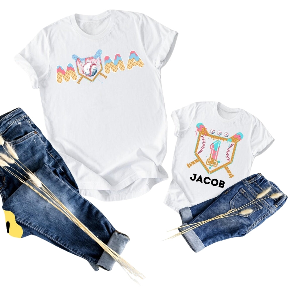 Custom Baseball Ice Cream Birthday Matching Family T Shirts, Custom Baseball Birthday Matching Shirts For Family ET0550