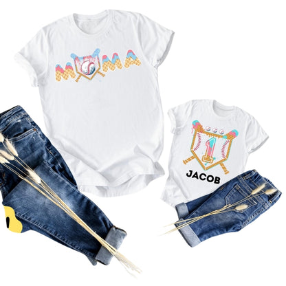 Custom Baseball Ice Cream Birthday Matching Family T Shirts, Custom Baseball Birthday Matching Shirts For Family ET0550