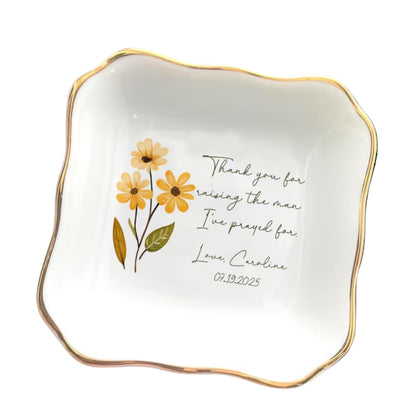 Thank You For Raising The Man I've Prayed For Custom Birth Month Flower Ring Dish For Mother Of The Groom, Personalized Mother Of The Groom Jewelry Dish From Daughter WD0158