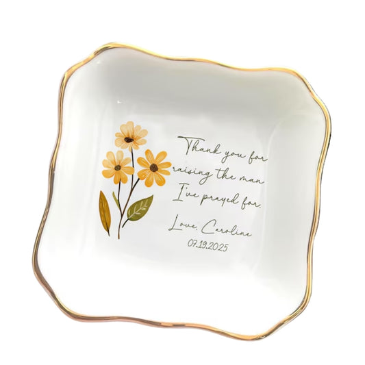 Thank You For Raising The Man I've Prayed For Custom Birth Month Flower Ring Dish For Mother Of The Groom, Personalized Mother Of The Groom Jewelry Dish From Daughter WD0158