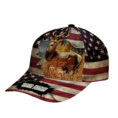 Custom American Flag Deer Hunting Baseball Cap, Custom Patriotic Deer Hunting 3D Printed Caps CP0232