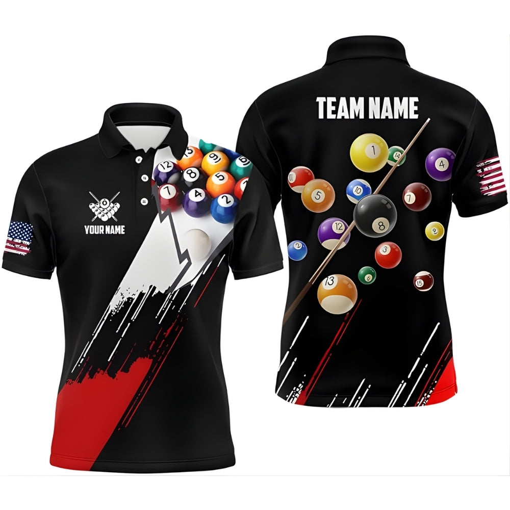 Custom Black And Red Billiard Team Polo Shirts For Mens, Custom Pool Billiard Shirts BIZ0194