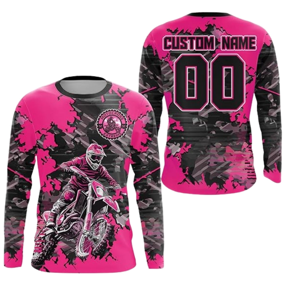 Custom Camouflage Orange Motocross Long Sleeve Jersey For Men, Custom Camo Racing Dirt Bike Shirts MZ0081